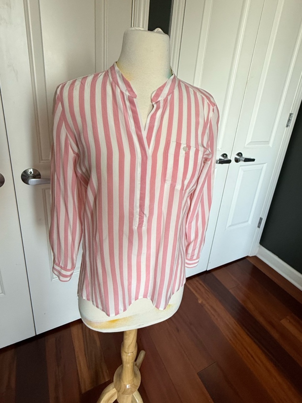 Marella Pink and White Striped Silk Tunic Blouse Size 4